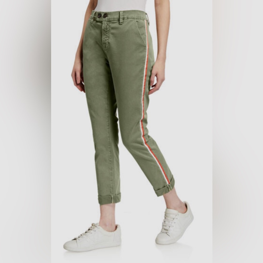 NWT Roxy Olive Green Cropped Pants with Red Stripe